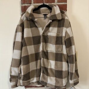 H&M Tan and Cream Plaid Teddy Jacket